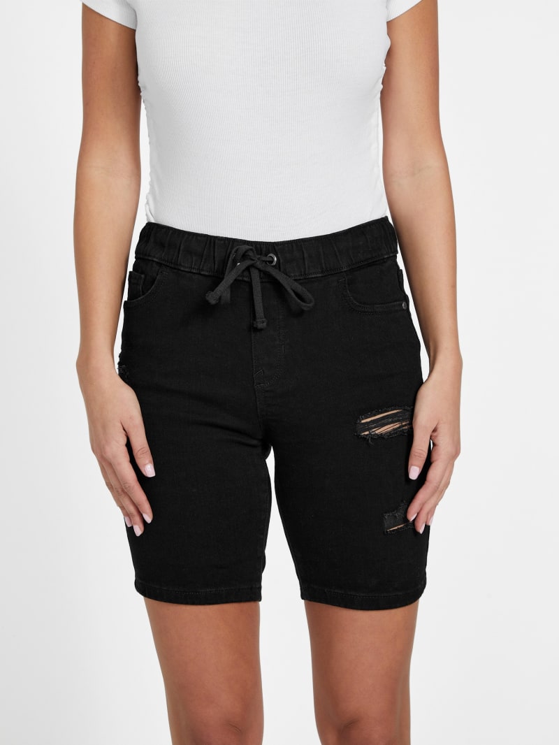 Black denim bermuda shorts womens hotsell