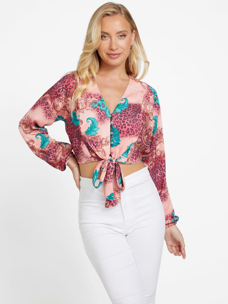 Lulu Printed Tie-Front Top | GUESS Factory
