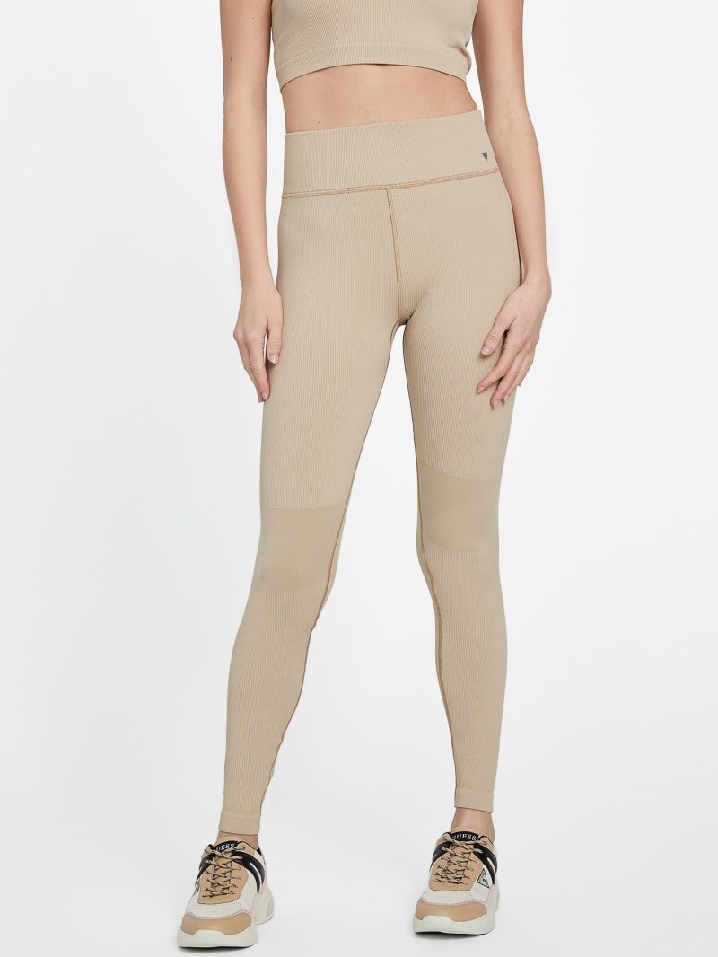 Izzy Beige High Waisted Buttoned PU Leggings