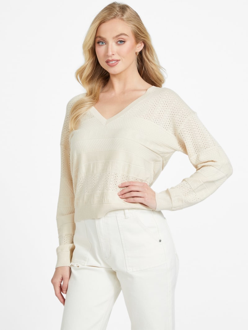 Janie V-Neckline Logo Knit Sweater