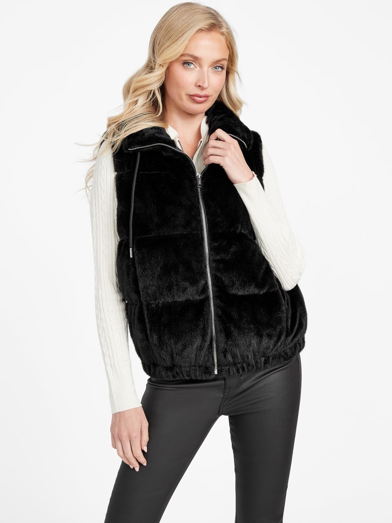Black fur vest womens on sale