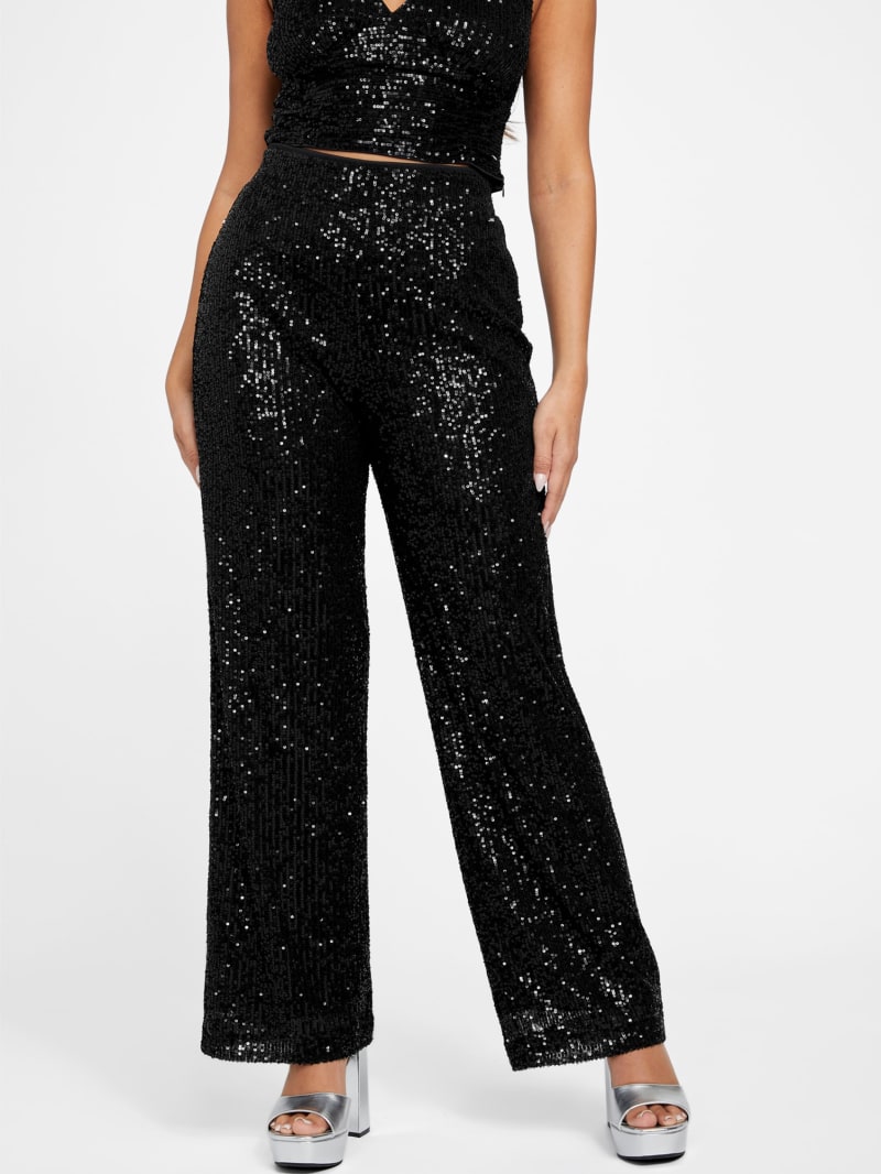 Petite Black Embellished Trim Palazzo Trousers<!-- --> - <!-- -->QUIZ  Clothing