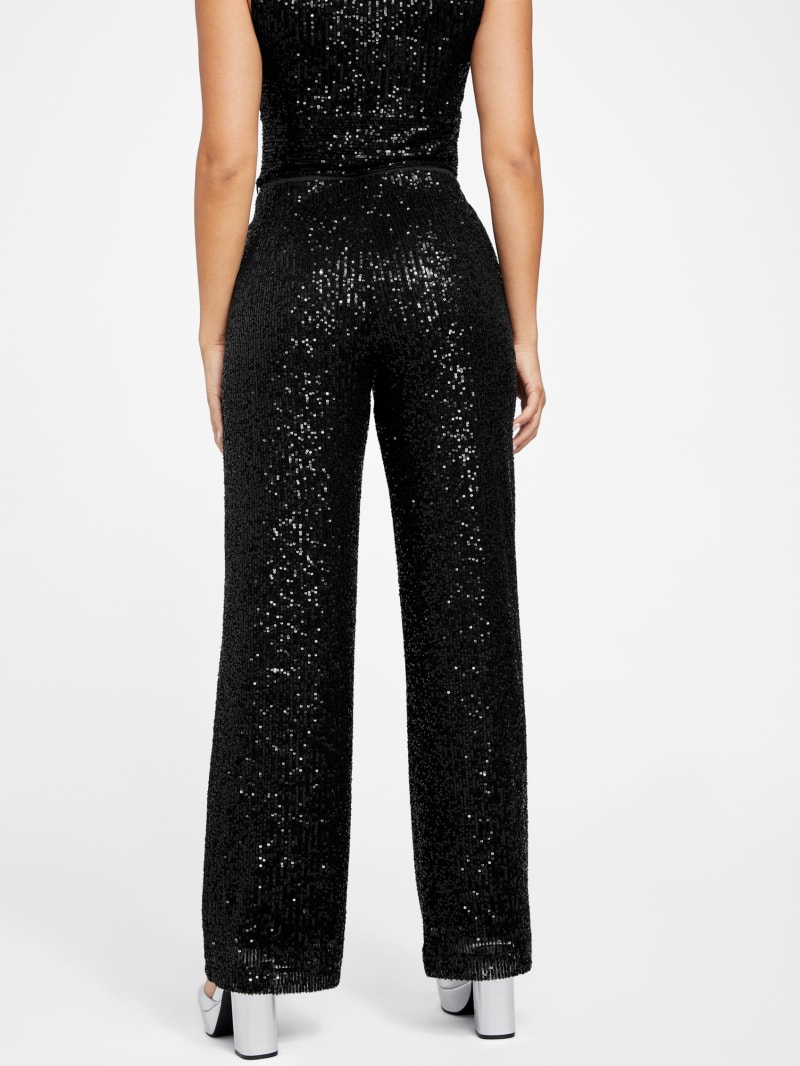 Posijego Womens Sequin Pants Sparkly High Waisted Plus Size Wide