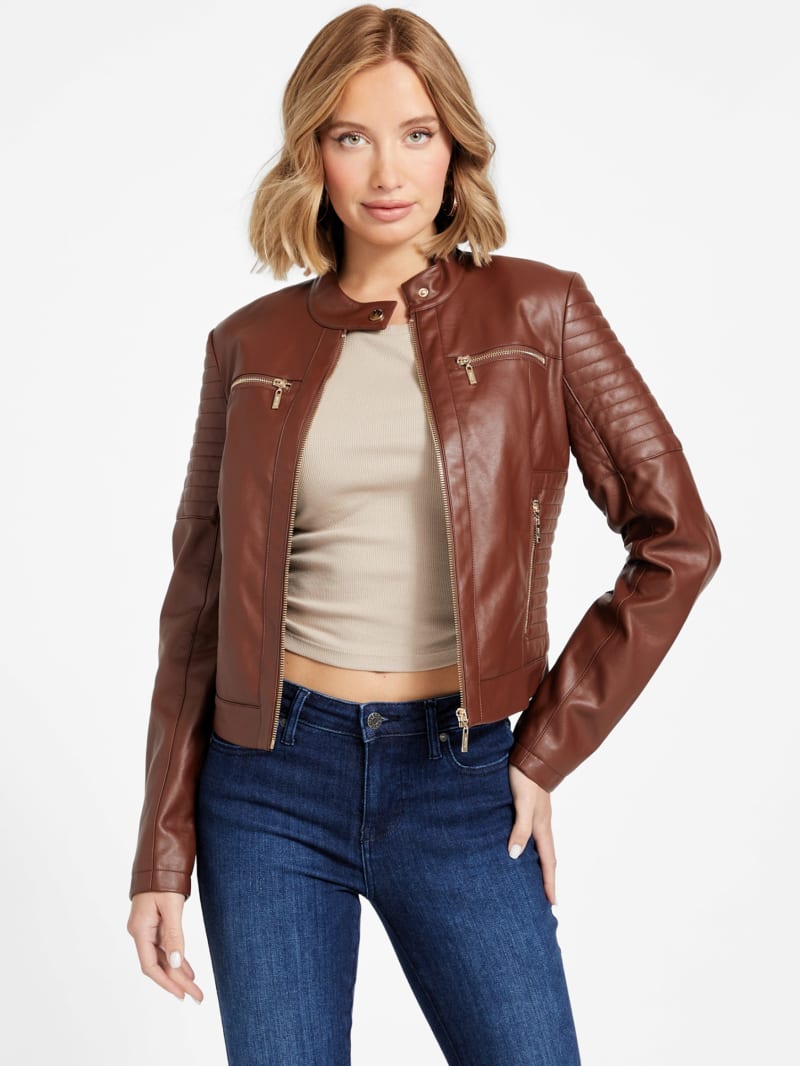 Shanny Faux-Leather Moto Jacket | GUESS Factory