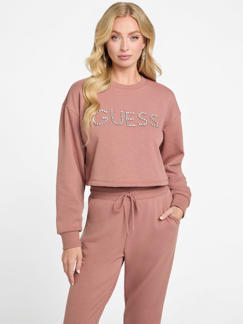 Camisetas Guess Mujer Top Guess Henley Con Rhinestones Rosa