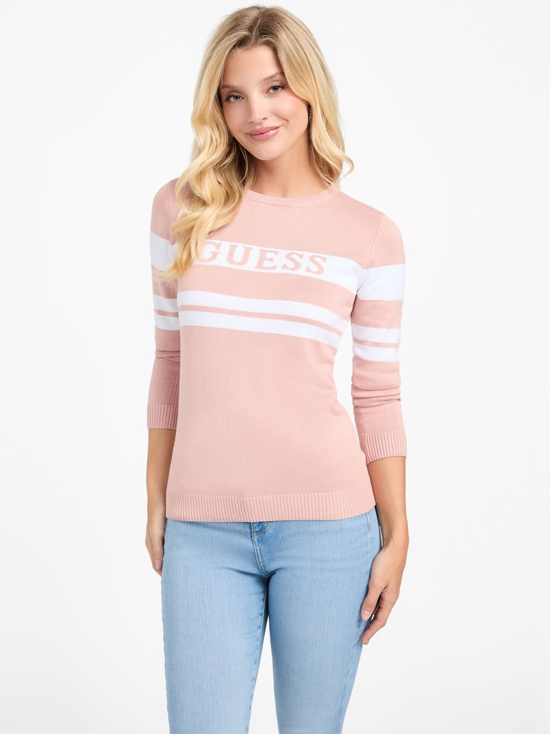 Pink Guess Striped Jumper Arisa Crewneck Sweater GUESS Factory Ca