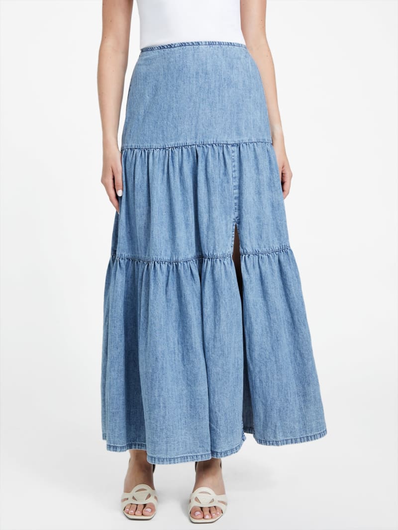デニム・ジーパン [NEVY] Magna denim long skirt (2 color) Kiki Two Tone Maxi Denim Skirt – Kancan USA