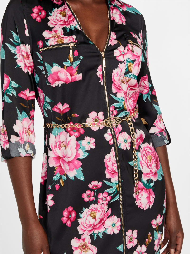 Elina Satin Printed Shirt Dress | GUESS Factory Ca