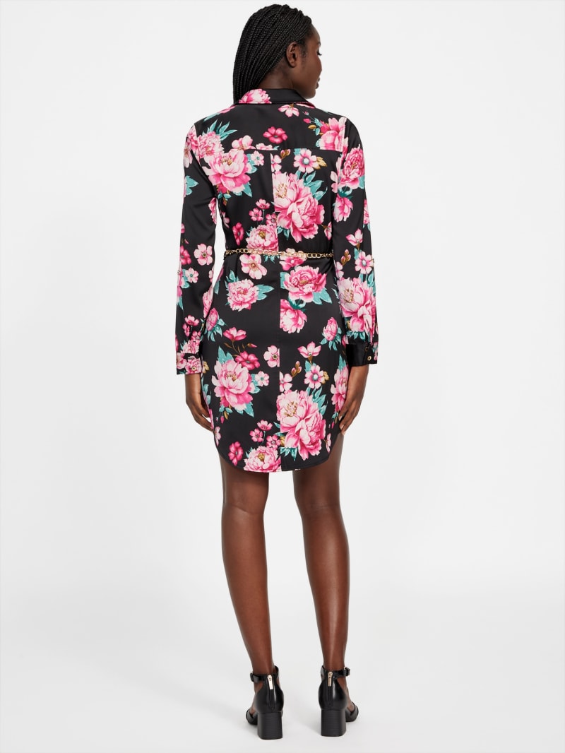 Elina Satin Printed Shirt Dress | GUESS Factory