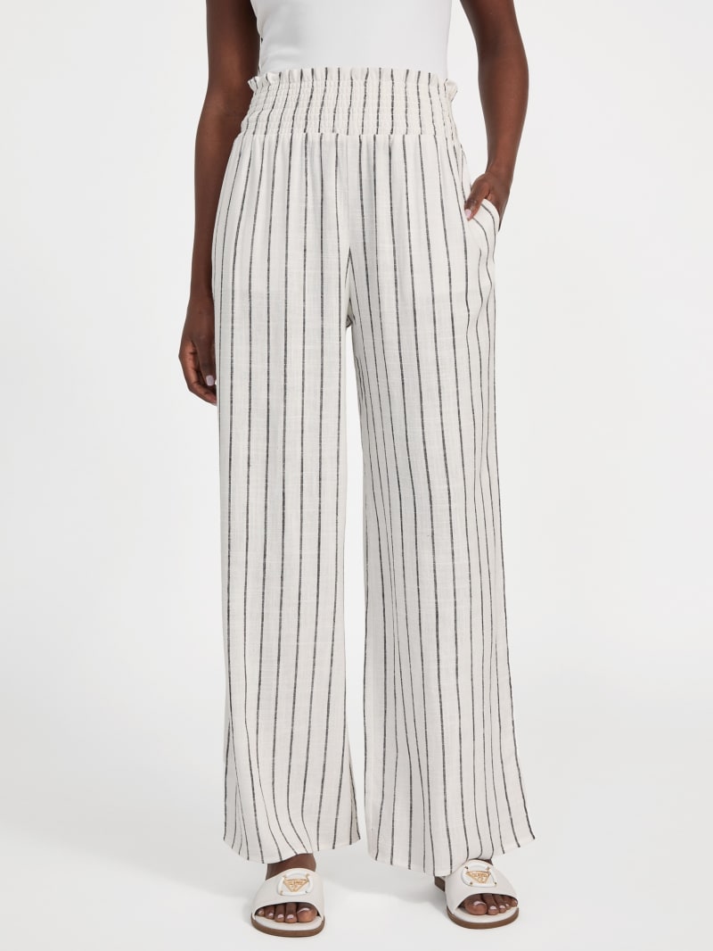 Harper Striped Linen-Blend Palazzo Pants | GUESS Factory