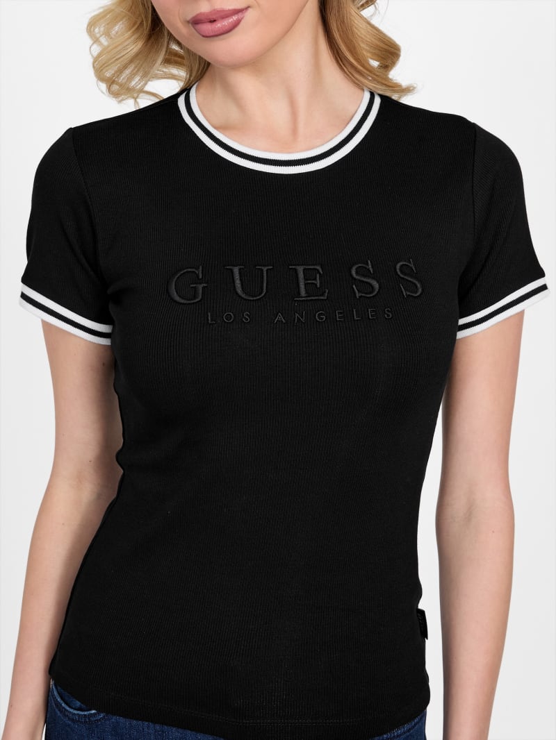 CARLA G. 売れ筋商品|||カーラ ジー Tシャツ トップス レディース T-shirts Black Eco Teddy Logo Tee | GUESS Factory