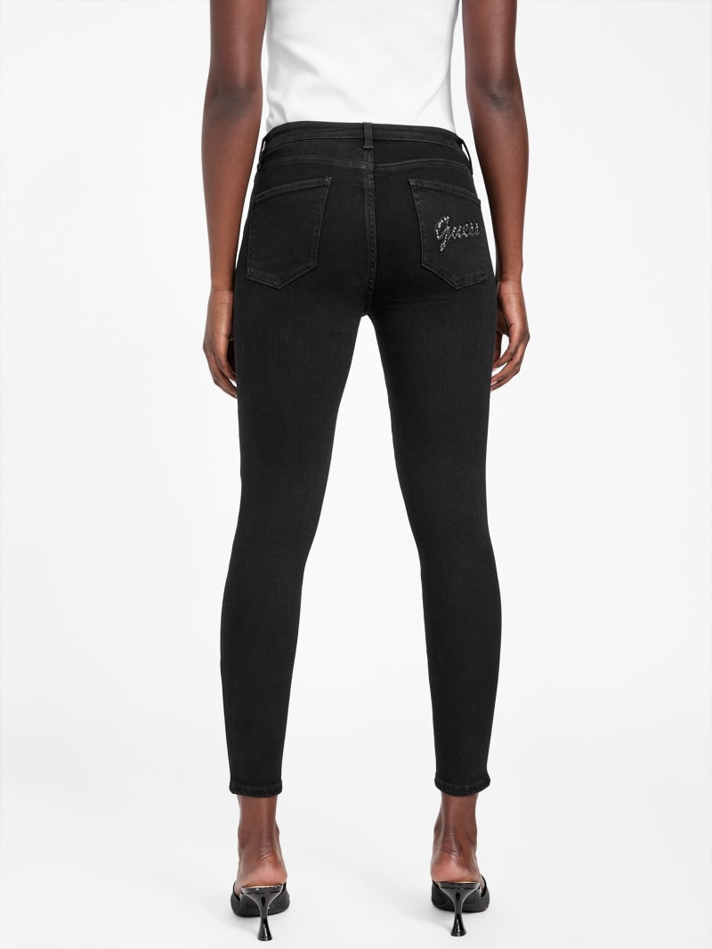 デニム・ジーパン   Mid rise skinny fit black 37.5 denim Eco Serena Mid-Rise Bling Pocket Skinny Jeans | GUESS Factory Ca