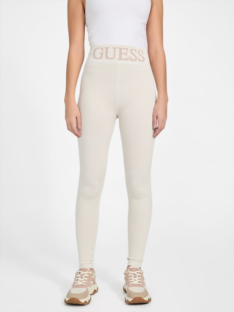 ◇KHAKIPOINT◇ Ribbed Bootcut Leggings ivory Airbrush High-Waist 7/8 Bootcut Legging - Ivory | Parallel