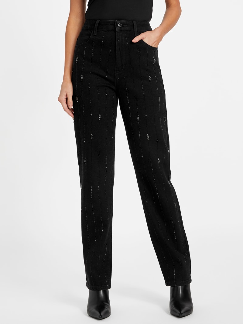 Renda Rhinestone High-Rise Straight Jeans | GUESS Factory