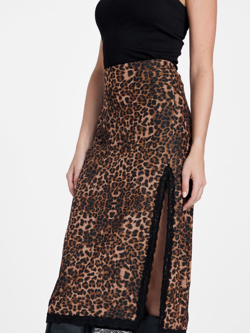Tyra Leopard Mesh Midi Skirt