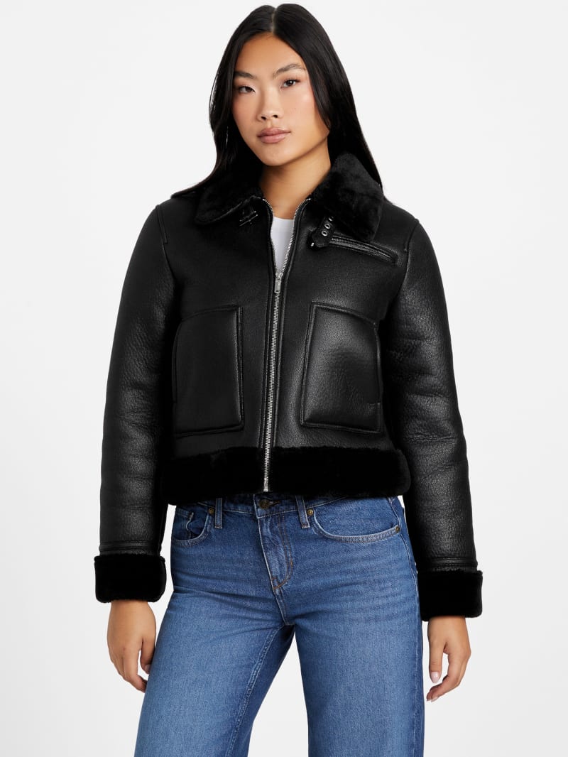Lily Faux-Leather and Shearling Jacket | GUESS Factory