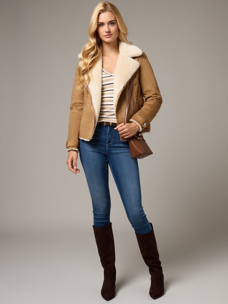 Guess ブラウンレザーシェルパジャケット Guess ブラウンレザーシェルパジャケット