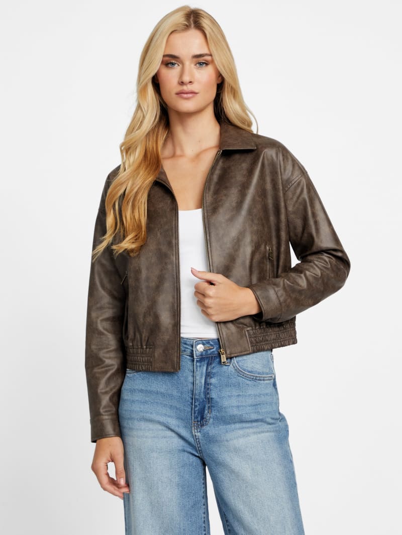 Amelia Vintage Faux-Leather Jacket | GUESS Factory