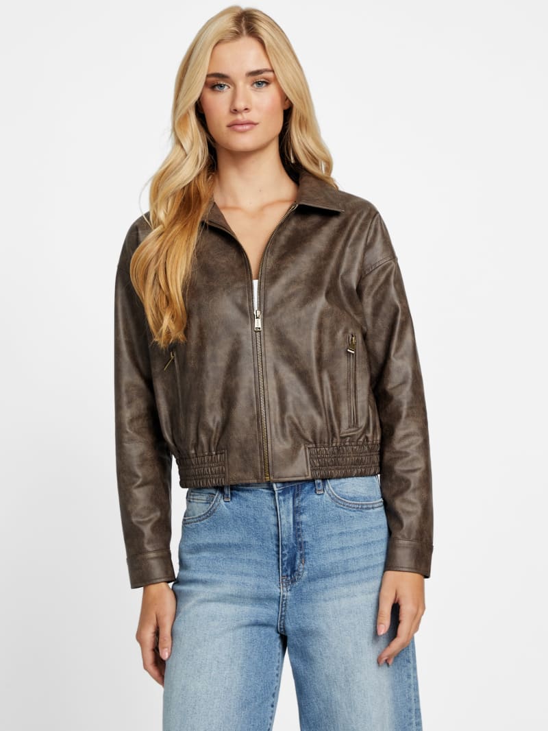 Amelia Vintage Faux-Leather Jacket | GUESS Factory