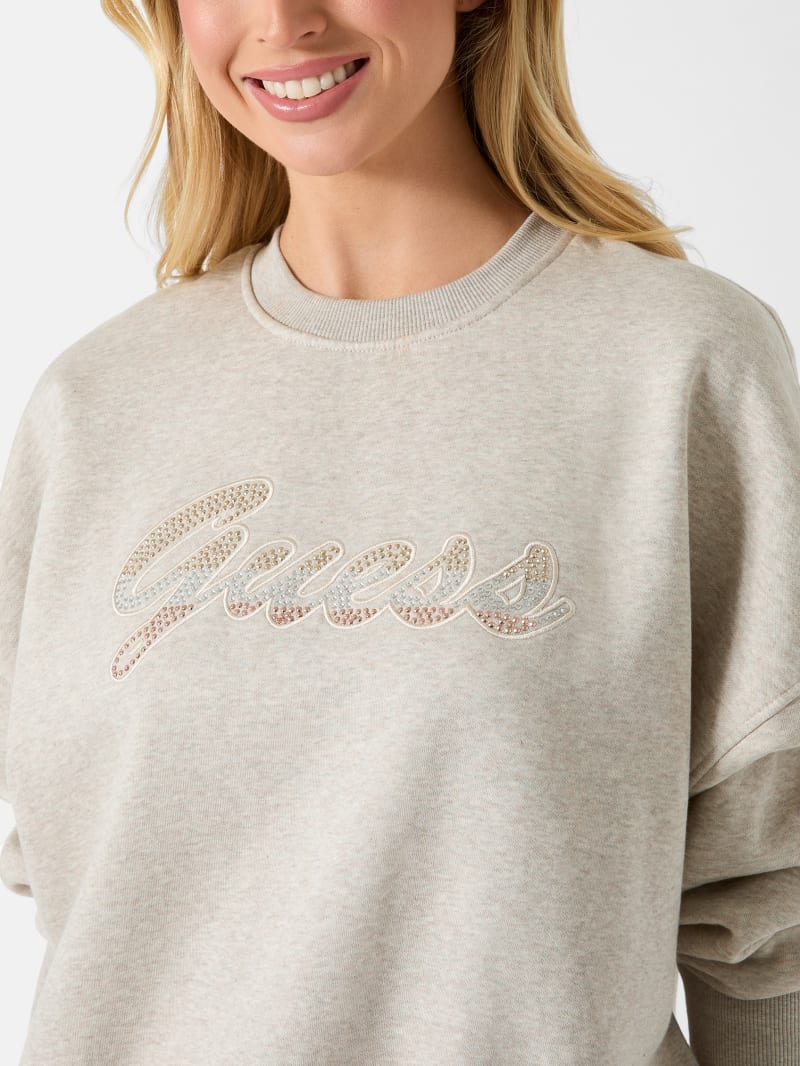 Mitzel Rhinestone Logo Crewneck | GUESS Factory