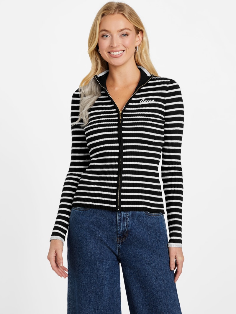 Zinnia Striped Zip Sweater | GUESS Factory