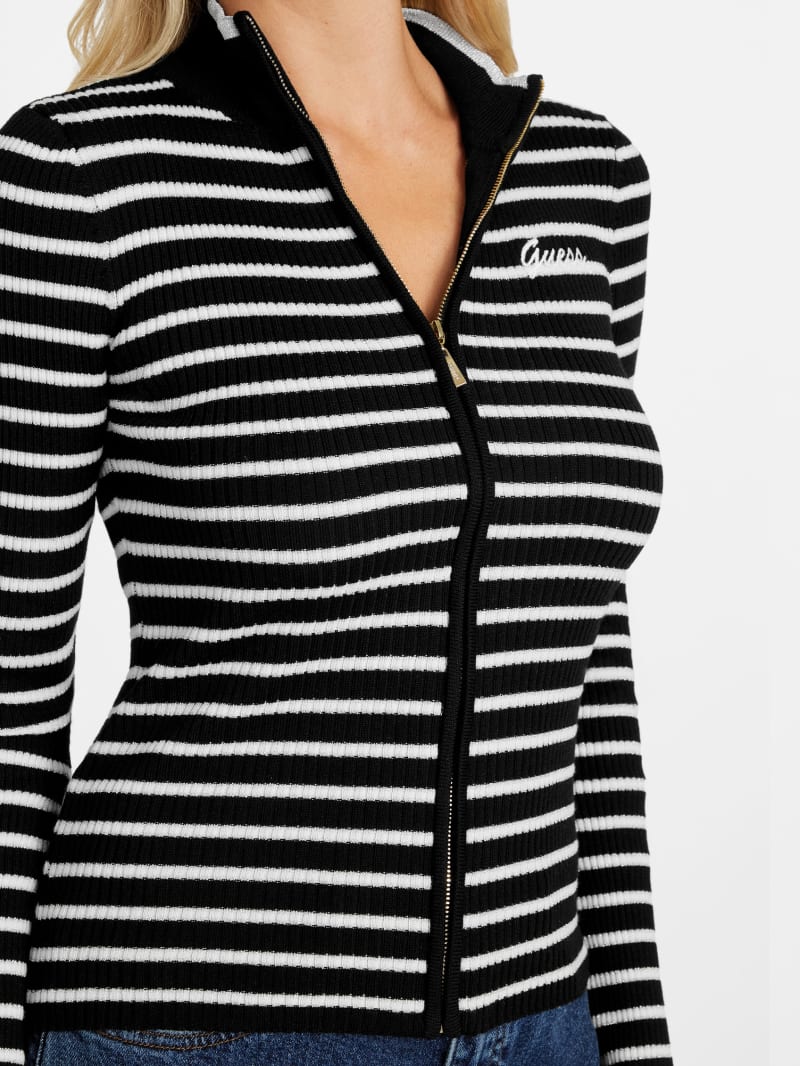 Zinnia Striped Zip Sweater | GUESS Factory