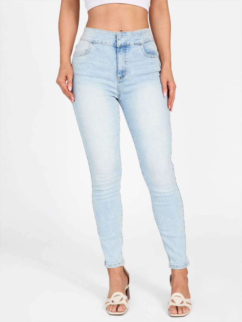 Zulera Rhinestone High-Rise Skinny Jeans | GUESS Factory
