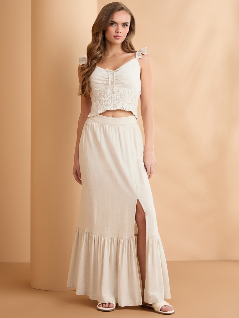 [LOW CLASSIC] / ☆ 24FW GRID WRINKLE H-LINE SKIRT / BEIGE Candy Linen Maxi Skirt | GUESS Factory Ca