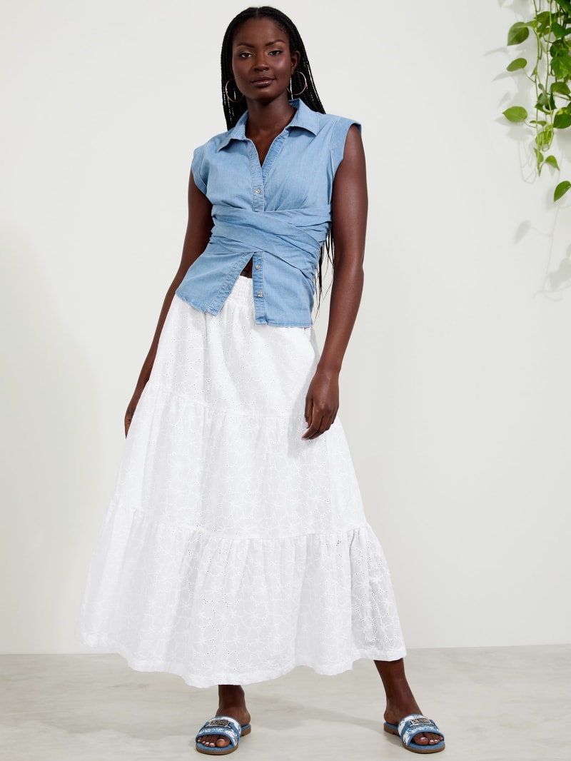 Maison Jules Eyelet Mini Skirt (White Eyelet, 12) at Amazon