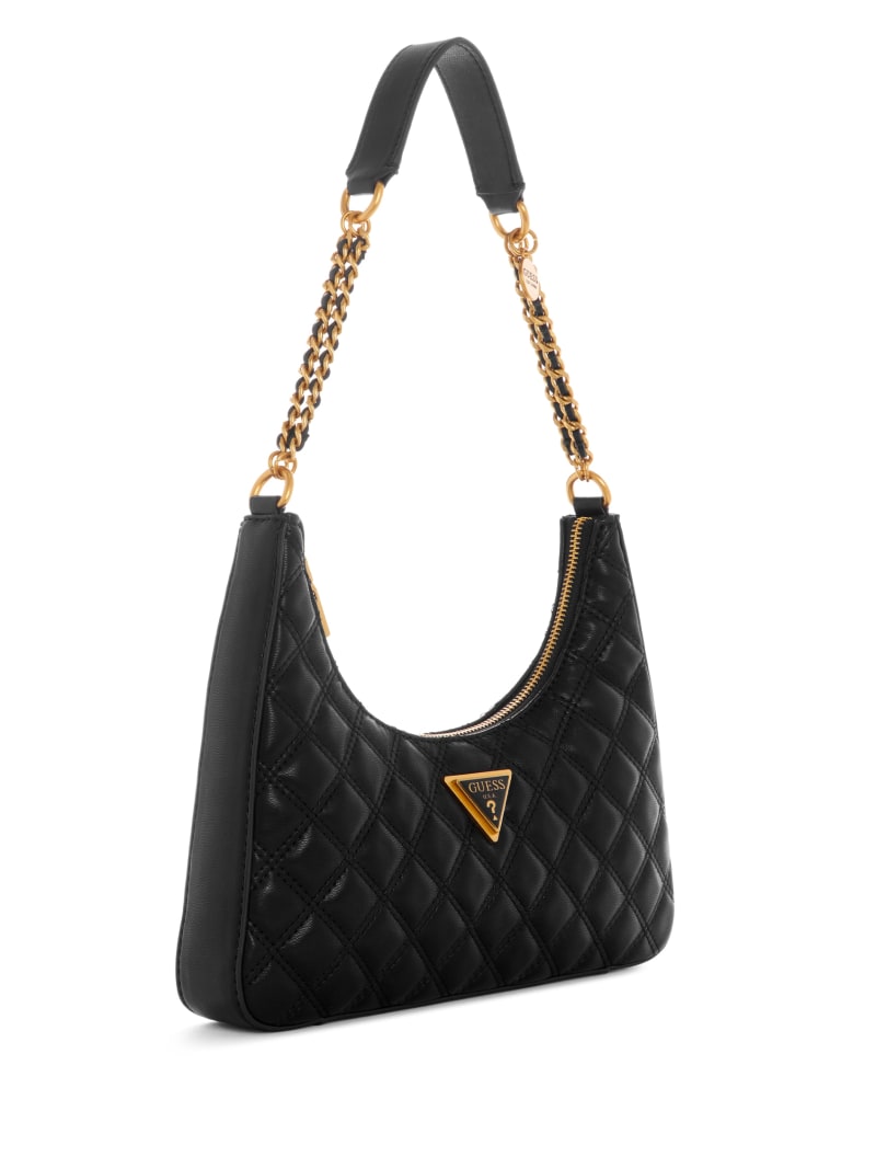 Guess Push Black Quilted Gold Chain Satchel Bag Handbag Purse Brand New