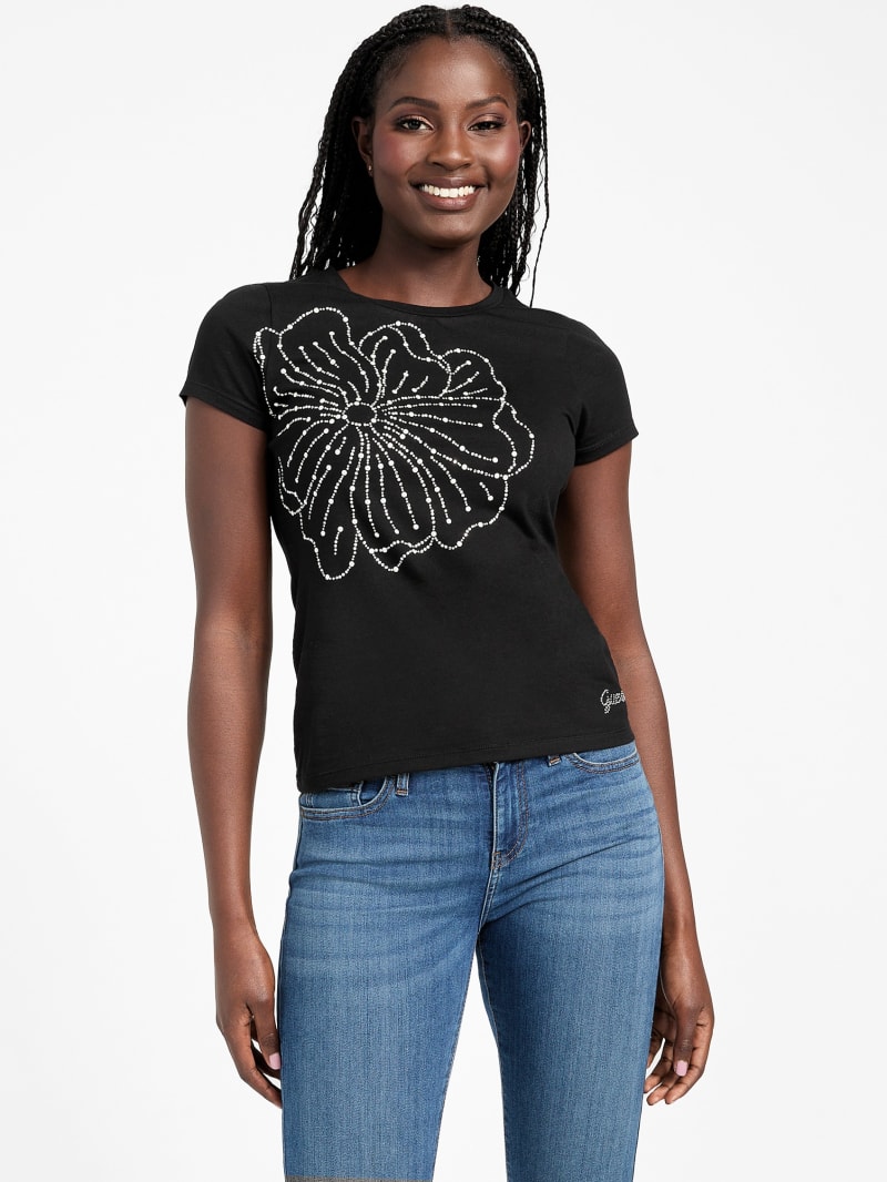 Juliana Embellished Floral Tee | GUESS Factory Ca