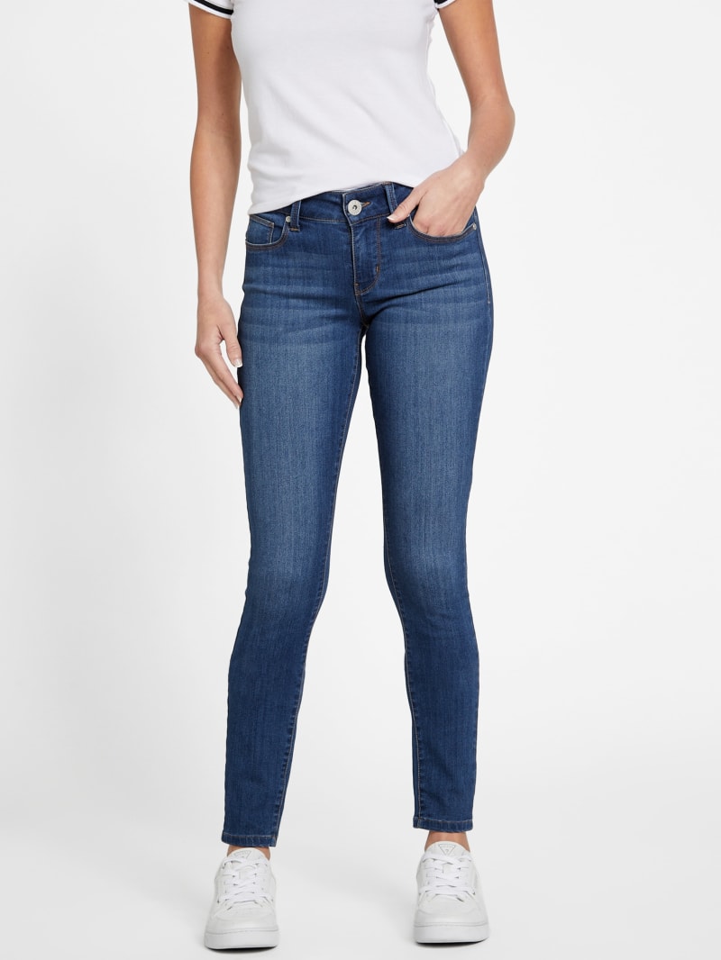 Women's Curvy Mid Rise Skinny Jeans - Blue