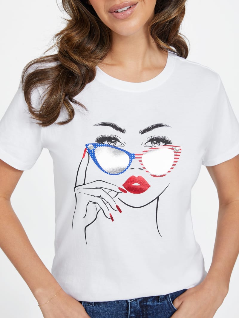 Tia Flag Glasses Graphic Tee | GUESS Factory