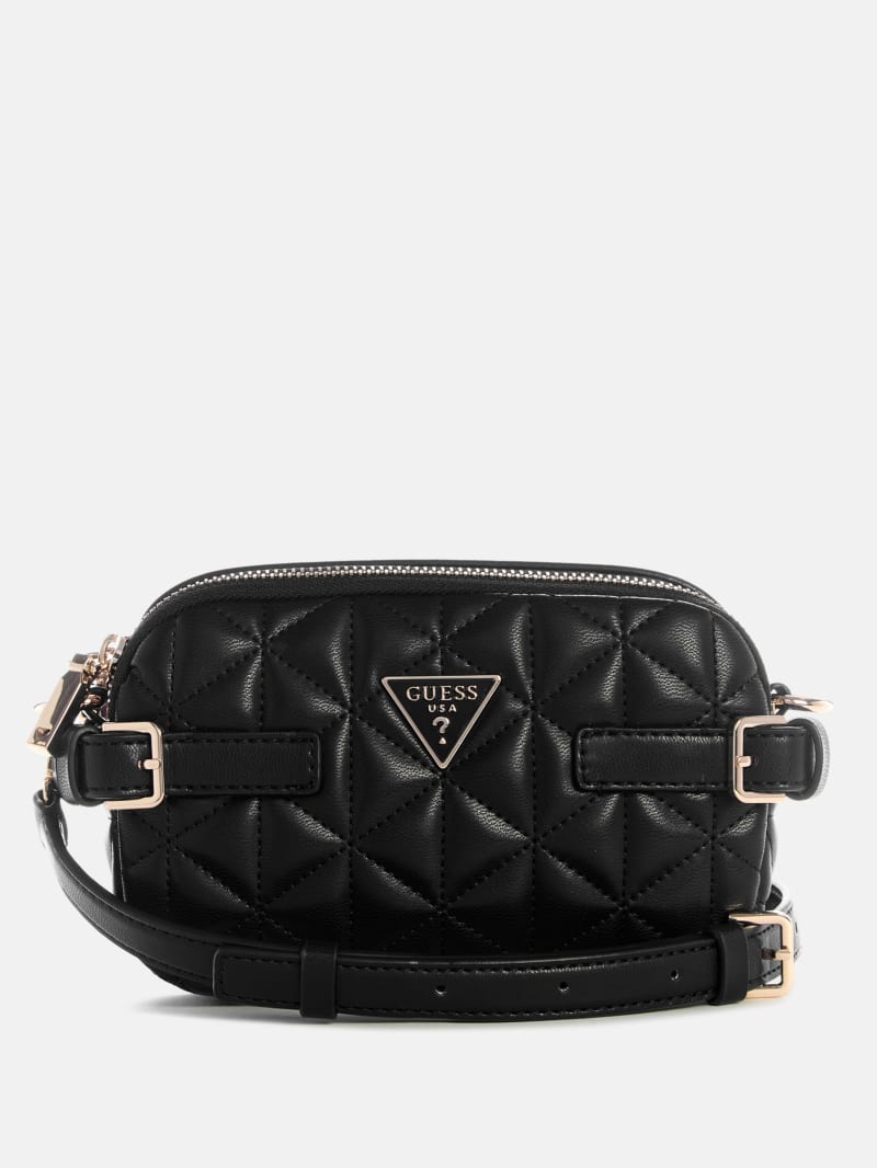 GUESS U.S.A ブラック ミニ クラックル バッグ クラック加工レザー GUESS® Paisleigh Quilted Mini Camera Bag