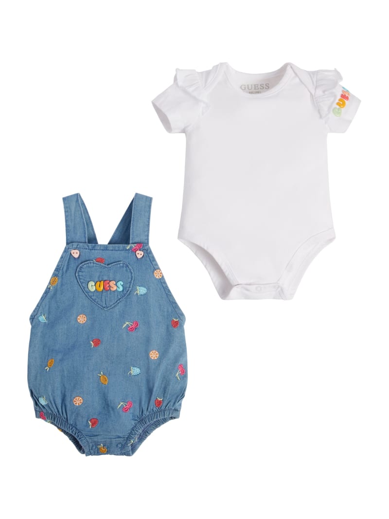 Fruity Short Sleeve Bodysuit and Chambray Overalls Set 0 24M