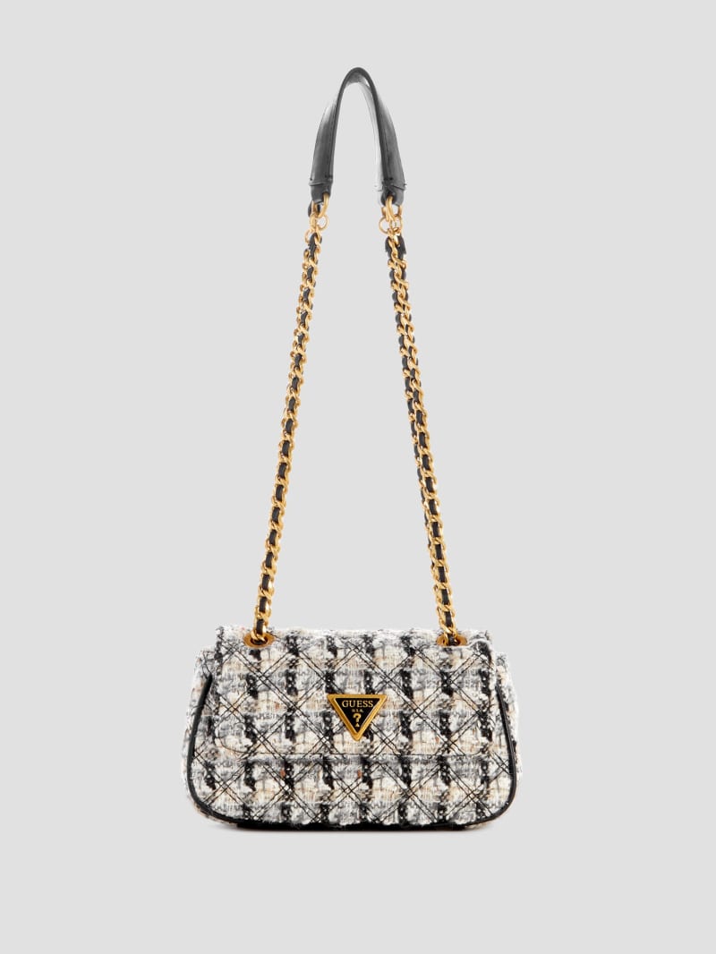 ショルダーバッグ・ポシェット Guess GULLY tweed chain mini flap bag HO1A3A39 Giully Tweed Mini Convertible Crossbody | GUESS