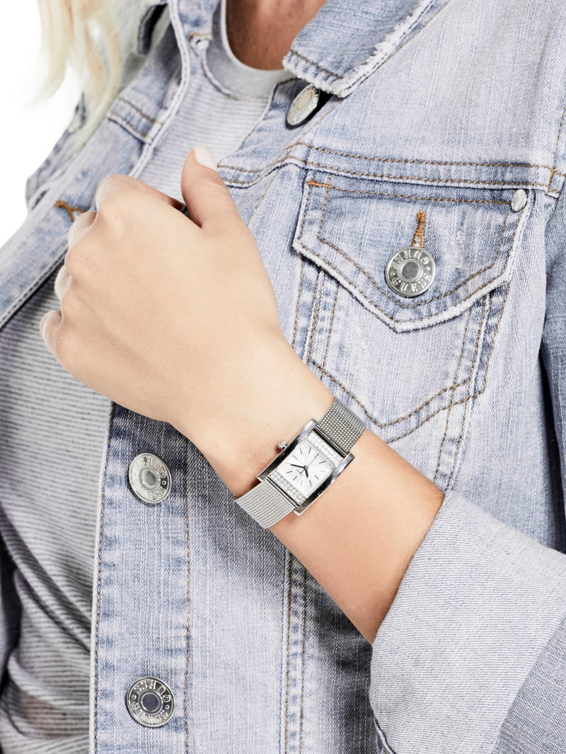 Silver-Tone Mesh Analog Watch | GUESS Factory