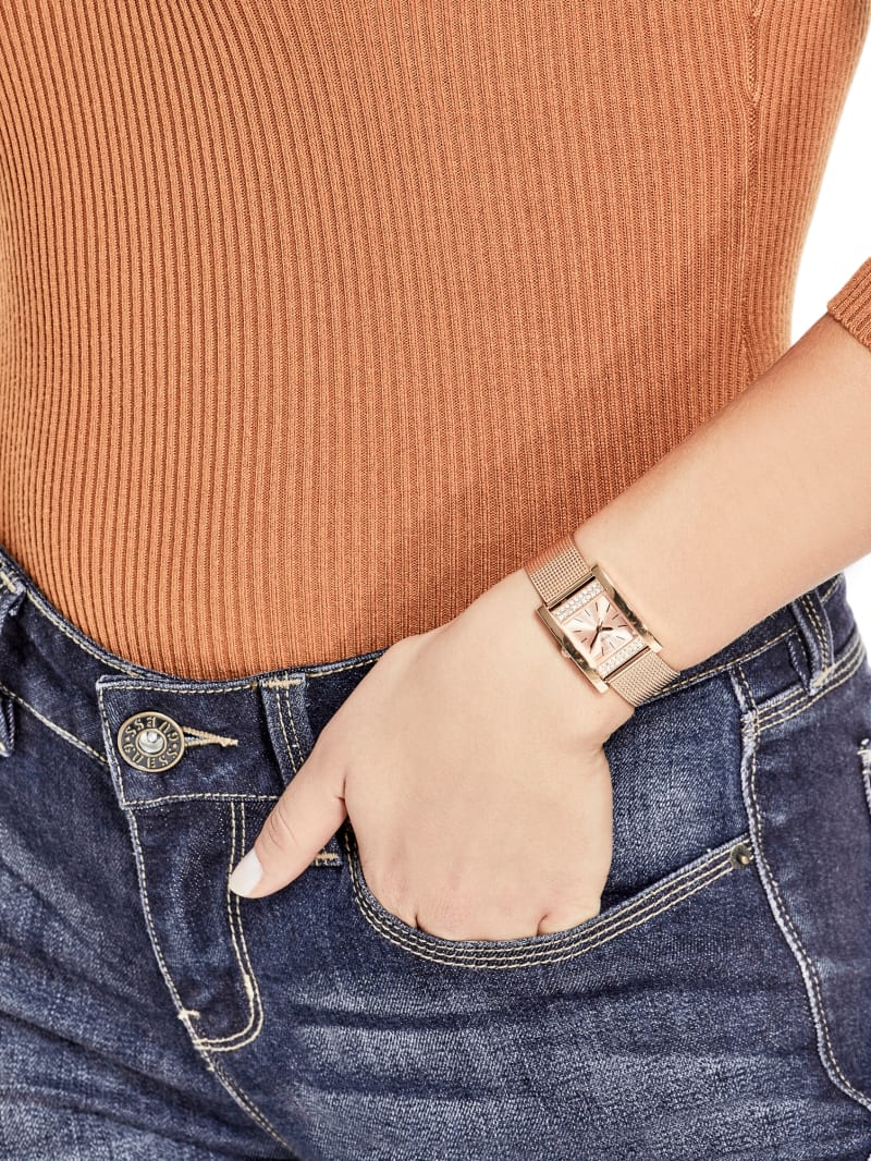 Rose Gold-Tone Mesh Analog Watch