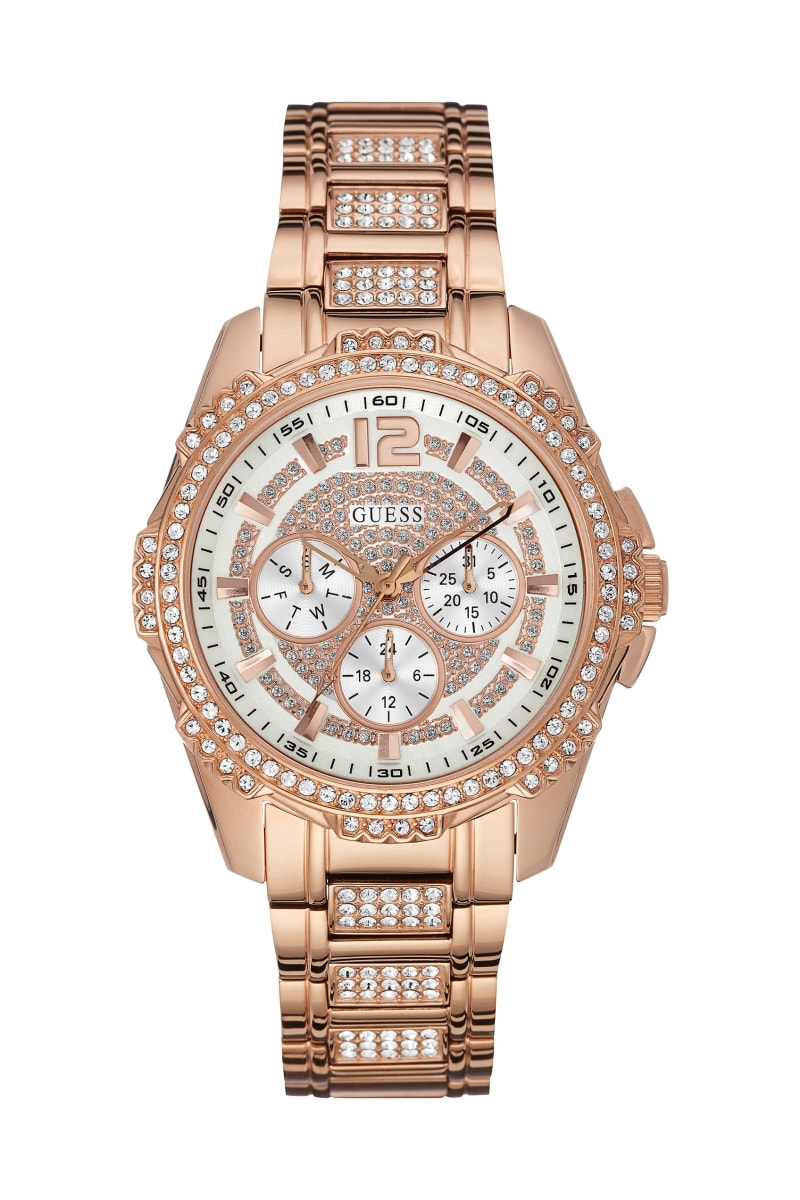 Rose Gold-Tone Multifunction Crystal Watch