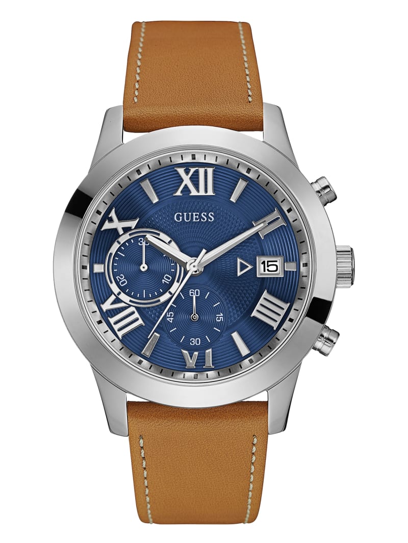 Silver-Tone and Light Brown Chronograph Watch