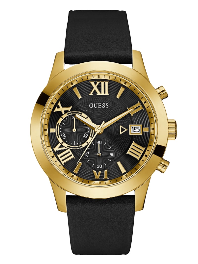 Black Leather and GoldTone Watch GUESS