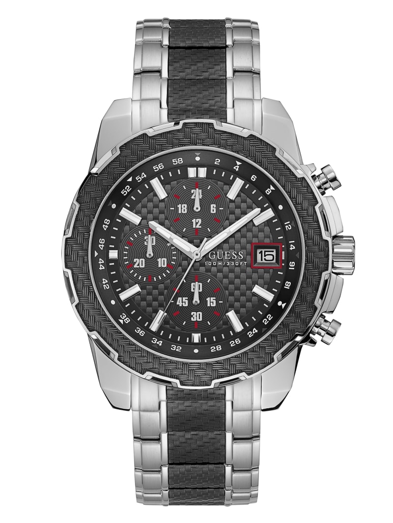 Silver-Tone And Black Chronograph Watch