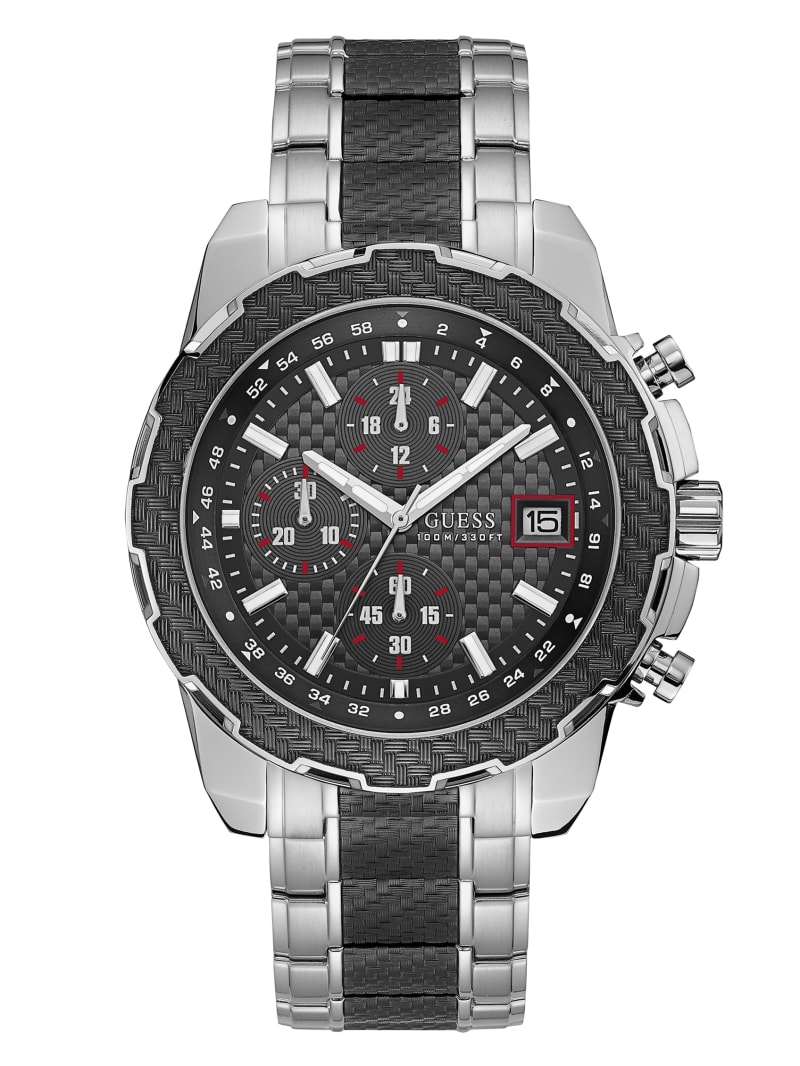 Silver-Tone And Black Chronograph Watch | GUESS Factory