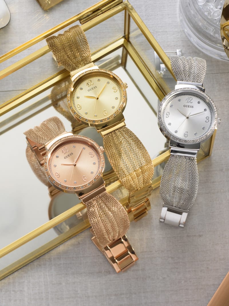 Guess Rose Gold Tone Mesh Strap Watch U1083L3 PNK