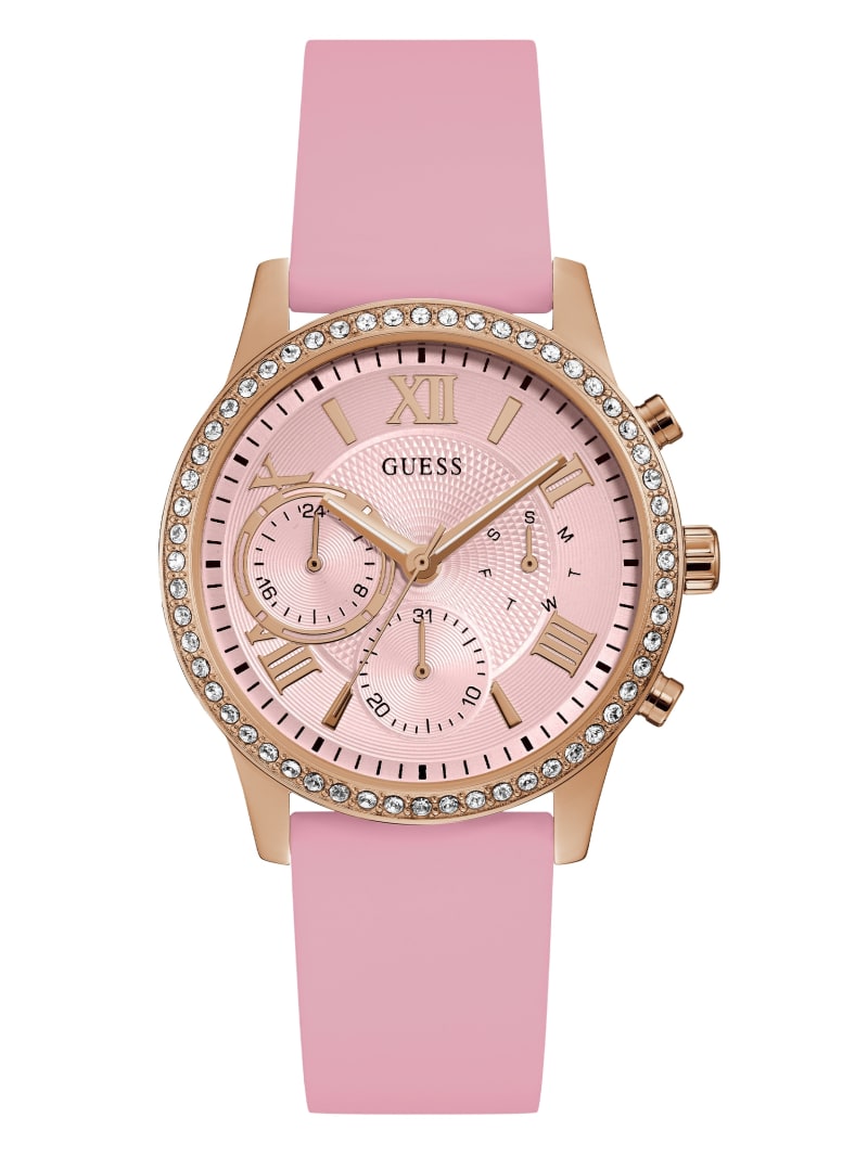 Rose Gold-Tone and Blush Silicone Multifunction Watch
