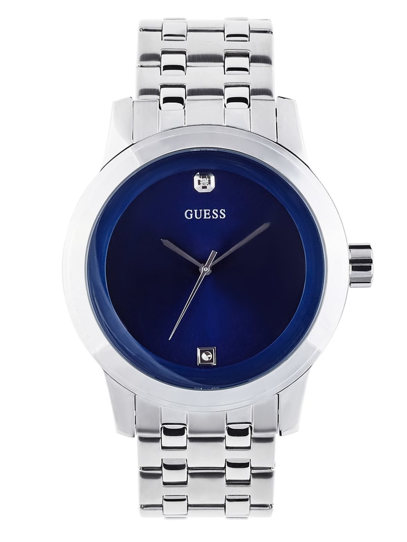Blue and Silver Tone Diamond Dress Watch