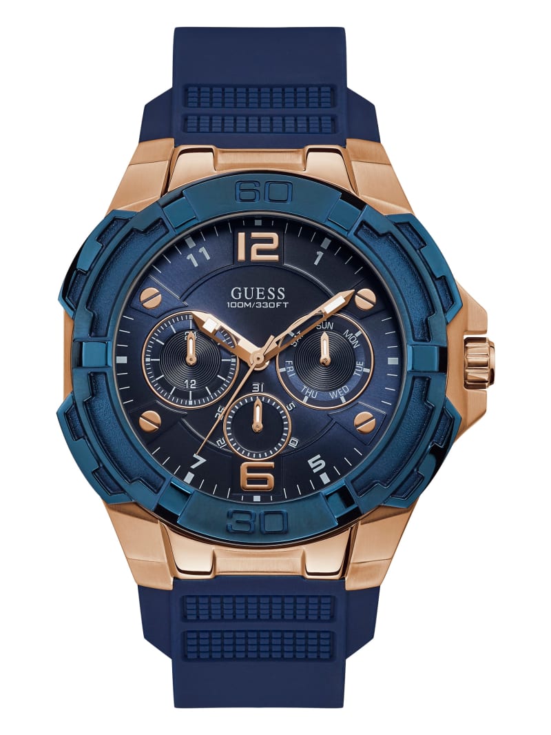 Navy and Rose Gold-Tone Chronograph Watch | GUESS