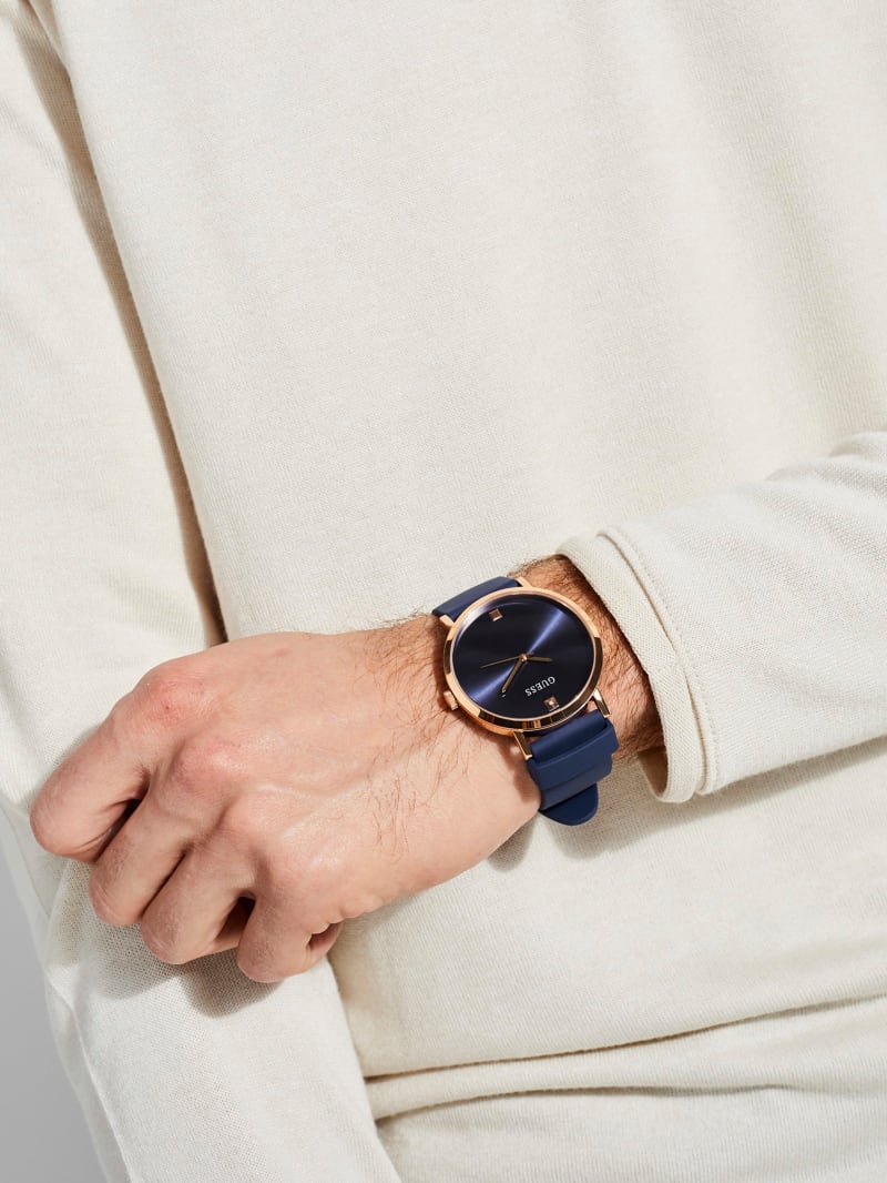 Navy and Rose Gold-Tone Analog Watch