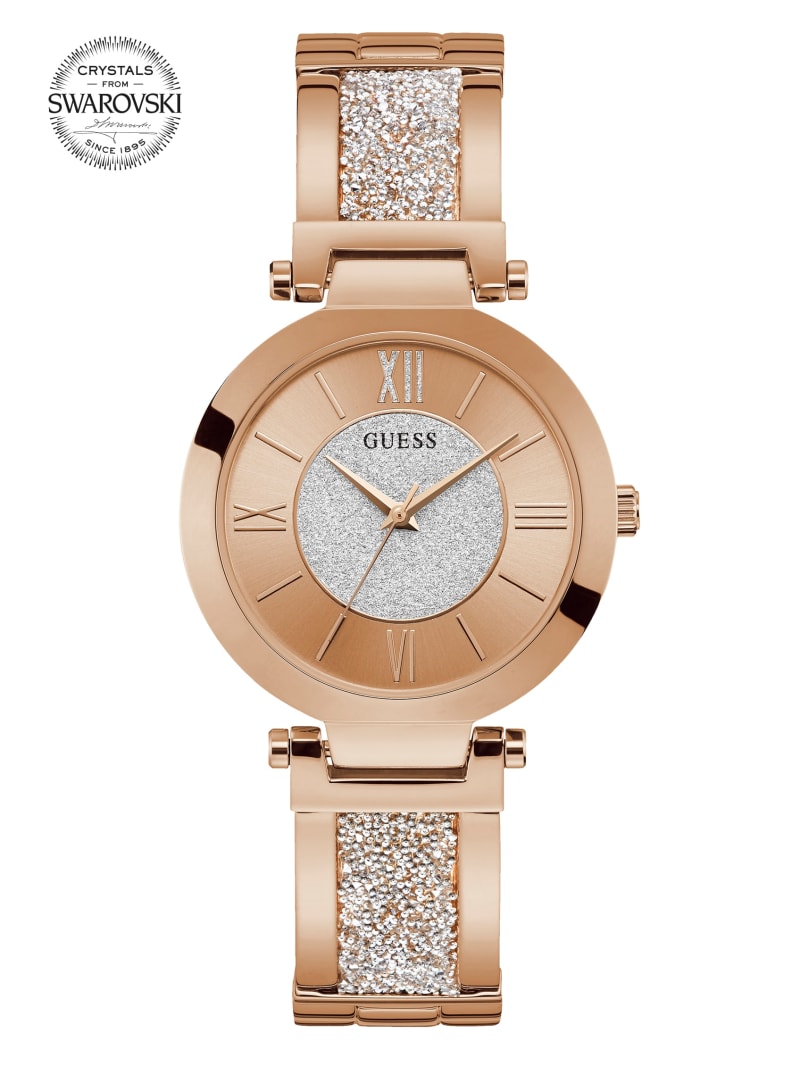 Guess Rose Gold-Tone Crystal Bangle Analog Watch. 3