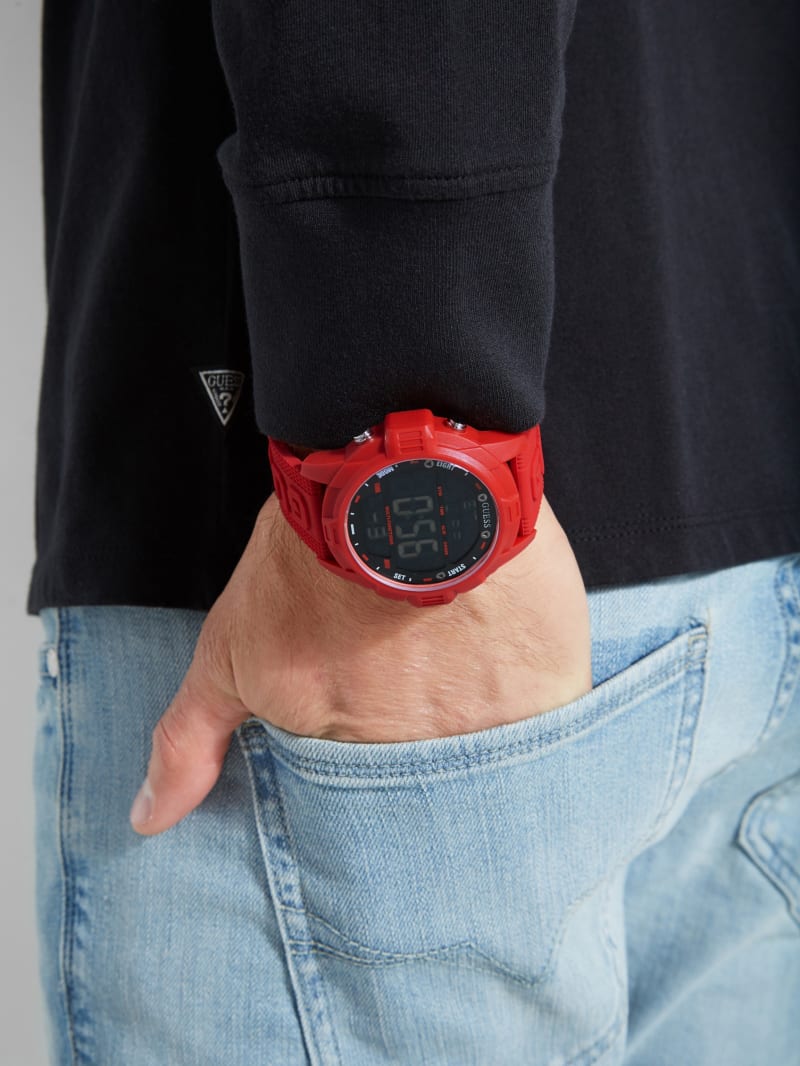 Guess Oversized Red Silicone Analog and Digital Watch. 2